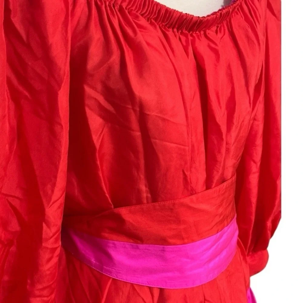 DNKY SILK Colorful Tiered Skirt Pink Orange Party 8 Bloomingdale’s Cruise Midi - Picture 6 of 10